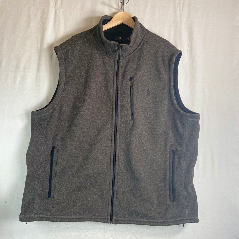 Polo Ralph Lauren Mens Gray Sweater Knit Fleece Full Zip Vest 3XB Big Tall